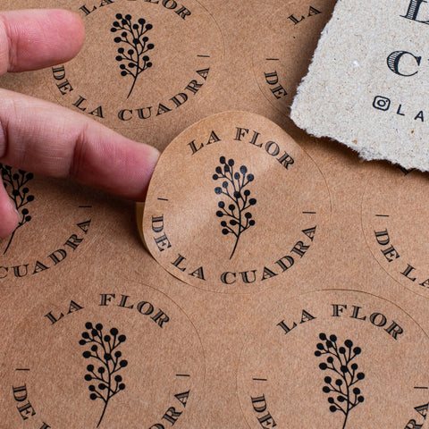 100 Stickers Kraft Ecologico - 5x5cm Clic Imprenta