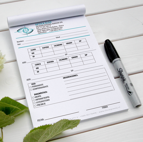 Talonarios Recetas Médicas Oftalmología Óptica. Clic Imprenta