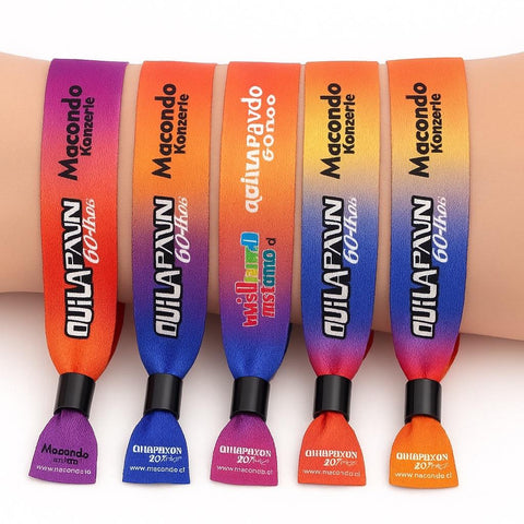 Merchandising para eventos por mayor: pulseras de tela personalizadas full color