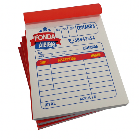 Talonario de comandas para restaurant autocopiativo personalizado con folio
