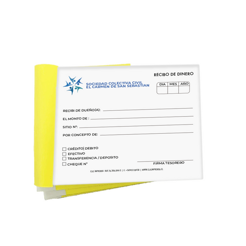 Talonario recibo de dinero personalizado 1/4 carta autocopiativo