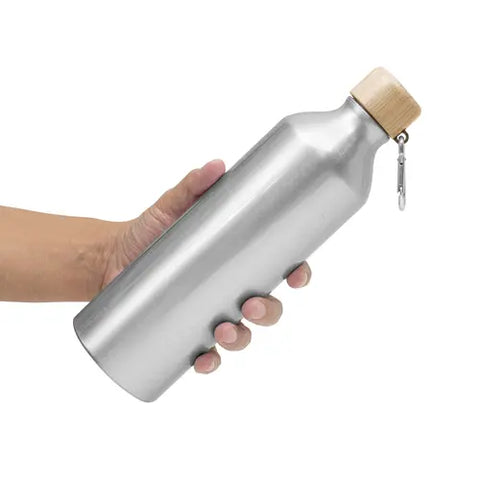 Botella de aluminio tapa bamboo - MAYORISTA