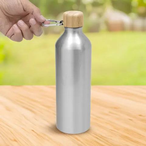 Botella de aluminio tapa bamboo - MAYORISTA