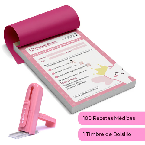 Pack Médico Incluye Talonarios de 100 Recetas o Exámenes mas un timbre de bolsillo