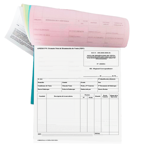 Talonario Factura de Nota de Disminución de Venta - NDV