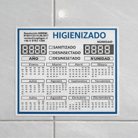 Etiquetas Sanitización Plagas PVC por Mayor 13x13 cm Clic Imprenta
