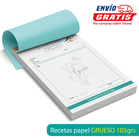 Talonarios de Recetas Papel Grueso 105grs - DISEÑO GRATIS