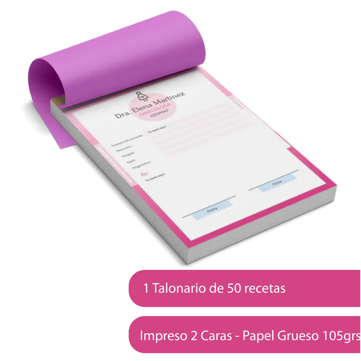 Talonario de Receta Medica 2 caras - Papel Grueso 105grs - MAYORISTA - 50 recetas por talonario
