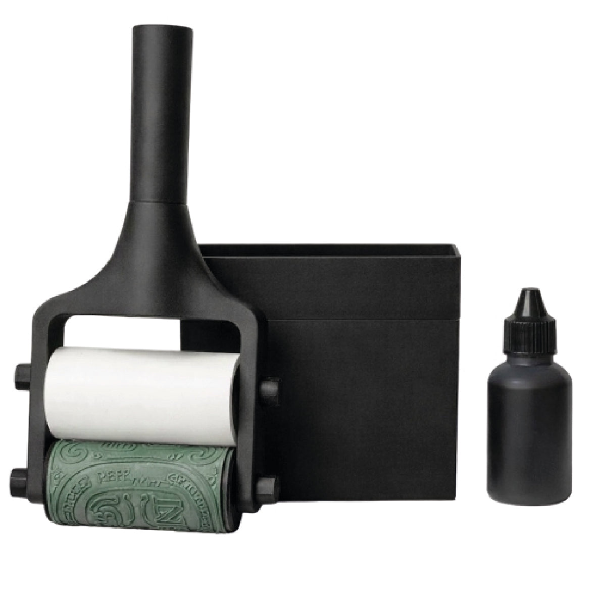 Timbre Rodillo Roller Stamp para Cajas, Bolsa y empaques con tinta - Kit RollerStamp 5x14cm / Botella Tinta 100 cc (Pequeña)
